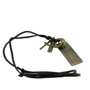 Naszyjnik skóra linijka z metalem w etui PS05 B201'