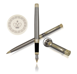 PIÓRO ZE STALÓWKĄ I DŁUGOPIS CHROM "Lane gold" W ETUI  RE118PD