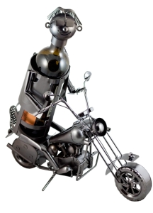 STOJAK METALOWY NA BUTELKĘ 0,75 L."MOTOCYKLISTA" W79